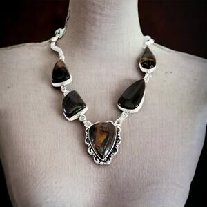 Statement Necklace Desert Jasper - Women's Silver Elegance